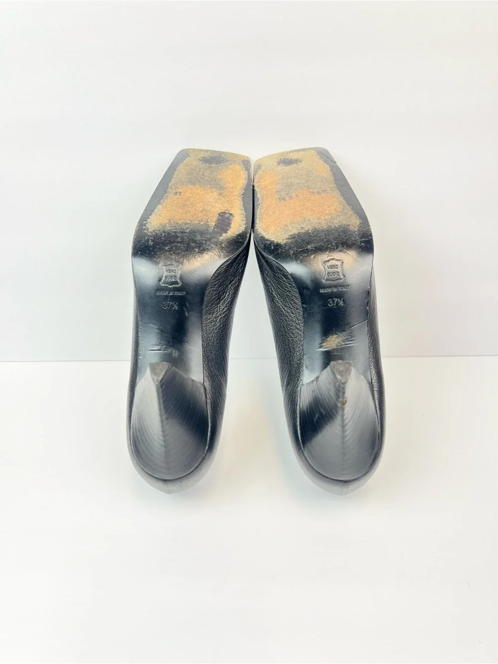Jil Sander Black Leather Square-Toe Mid Block Heels US 7 Euro 37.5 Made In Italy - Picture 5 of 8